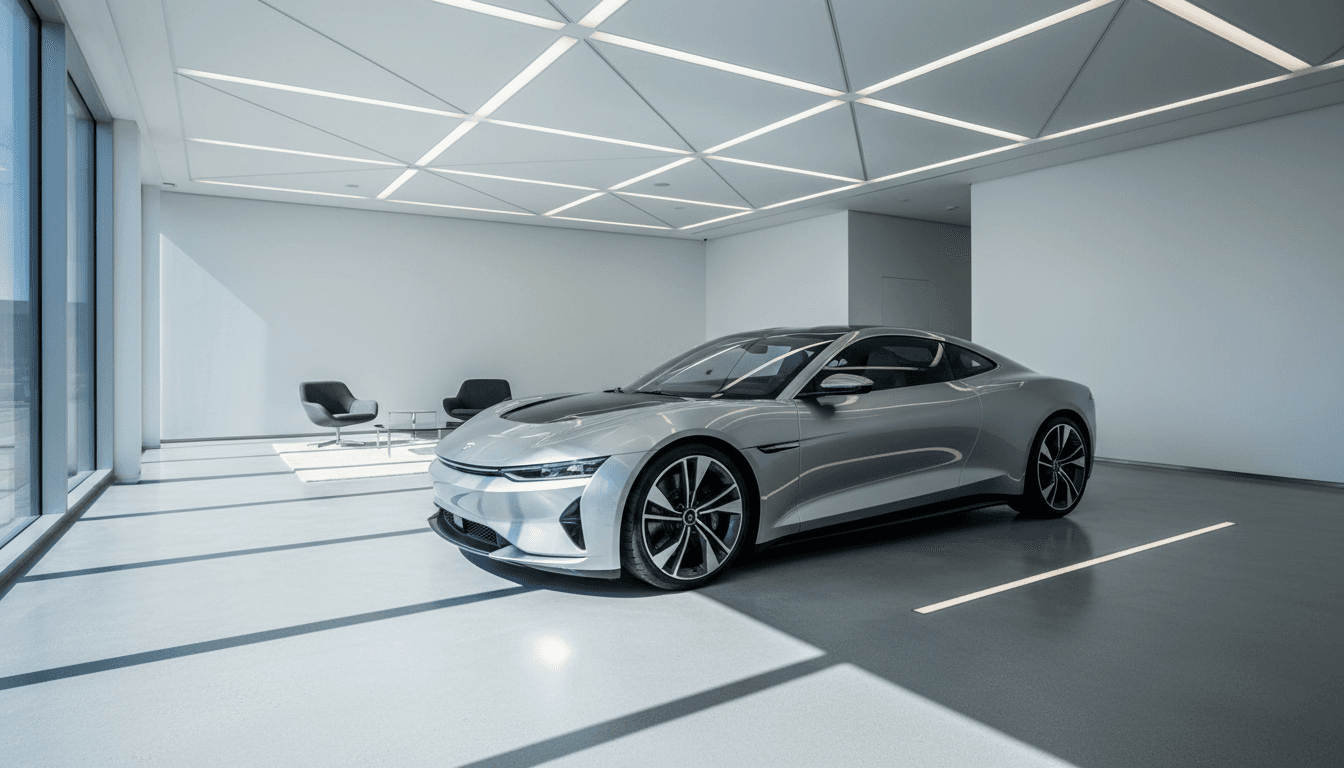 Moderner Fahrzeugverkaufsraum mit Premiumfahrzeug und professionellem Kundenberater in Friedrichshafen